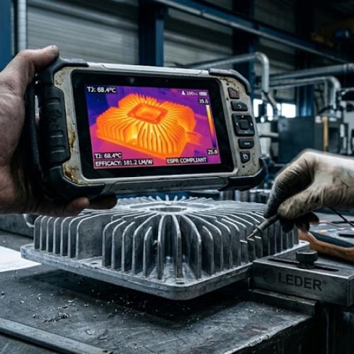 How does thermal management enable 180LM/W+ efficacy in commercial LED lighting?